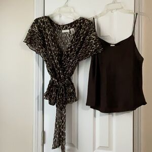 Leopard Print Brown and Cream Wrap Top with Brown Cami